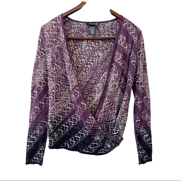 Nic+Zoe Purple Abstract Print Long Sleeve Wrap Top Women’s Size Small - Picture 1 of 7